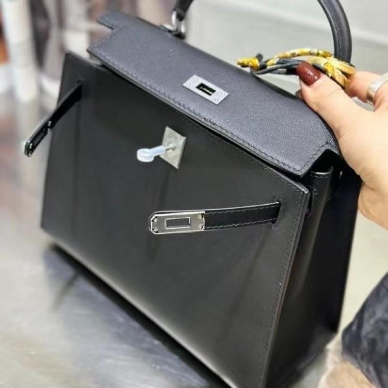 Yi Jinyuan 2022 Mousse Cowhide Handbag Mini One-shoulder Cross-slung Silver Buckle Kelli Bag Palm Pattern Second Generation