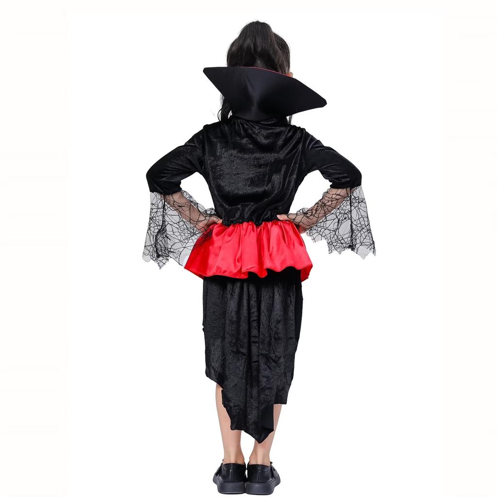 Children Vampire Costume Halloween Dress Up Outfit Kids Gothic Vampire Cloak Dress with Collar and Lace Sleeves for Role Play