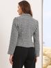 Women's Notch Lapel Houndstooth Button Work Suit Long Sleeve Casual Blazer, Black, Size M