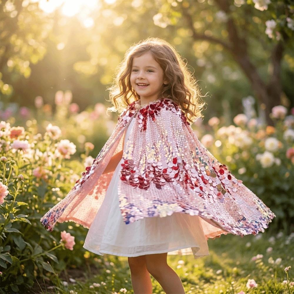 Cosplay Children Costume Cloak Shining Sequins Elegant Dress Cape Girl Tulle Cloak Carnival Party