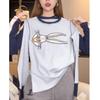 2025 Plus Size Rabbit Embroidery Long-Sleeve Slimming Fashion Top for Women