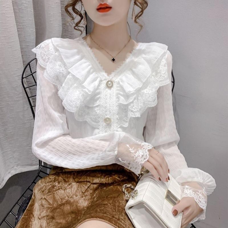 2023 Women's Chiffon Lace Long-Sleeve Top - Spring Fashion Trend