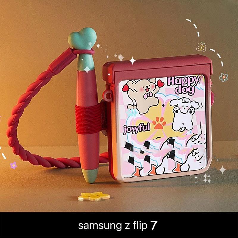 for Samsung z flip7 Case Cute Phone Case for Samsung Galaxy Z Flip7 with Stylus, Kawaii z flip 7 Cases 3d Dream Rabbit Gradient Red Pink Color Cover For Galaxy Z Flip7
