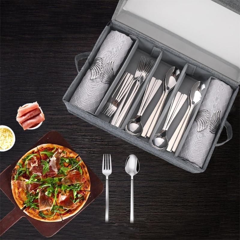 Kitchen Storage Box With Removable Cover Reinforced Handles Stackable Design For Cutlery Office Supplies Jewelry Organizing