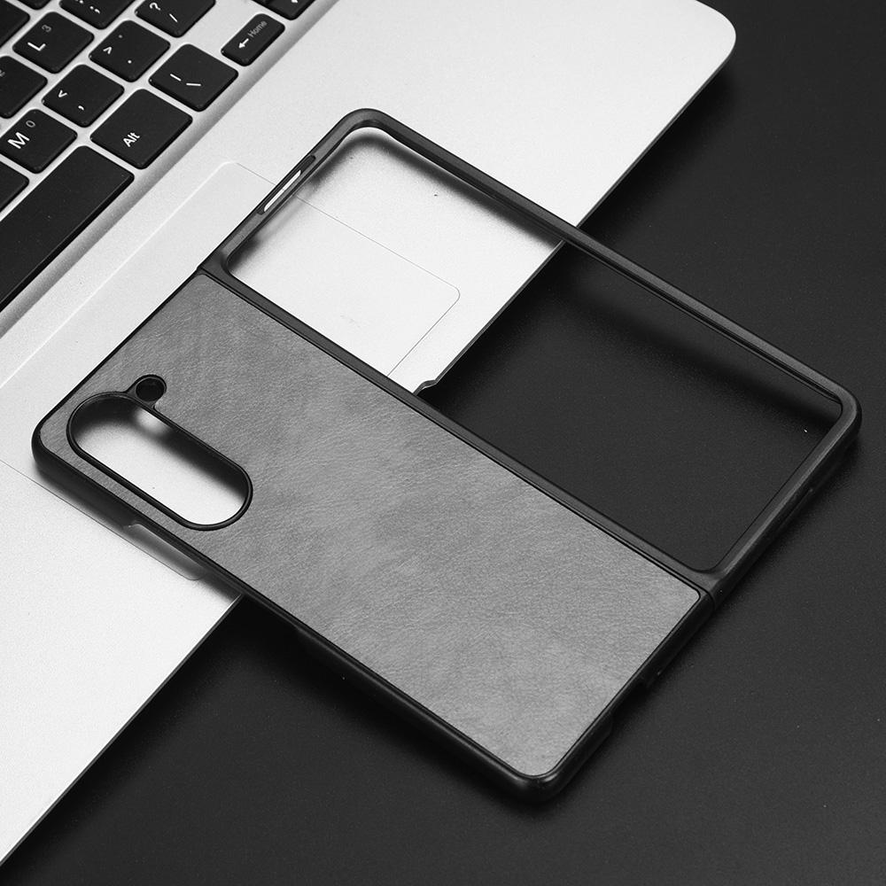 

For Samsung Galaxy Z Fold5 5G PU Leather+PC Phone Case Anti-Drop Litchi Texture Cover Grey