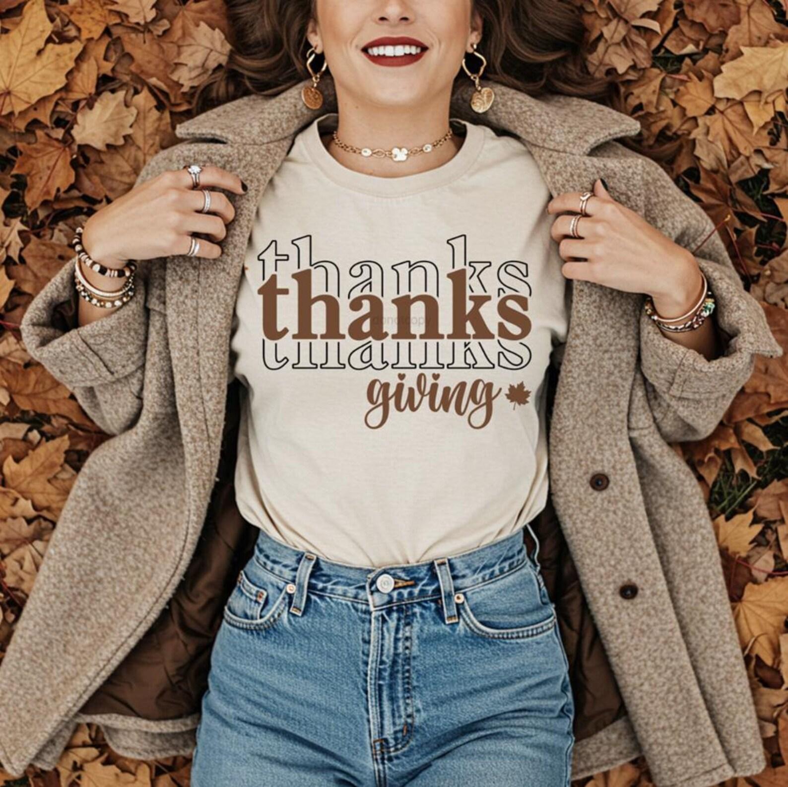 Thanksgiving Shirt | Retro Thanks Graphic Tee | Fall Outfit | Neutral Thanksgiving T-Shirt | Autumn Holiday Top | Grateful Thankful Tee 2XL