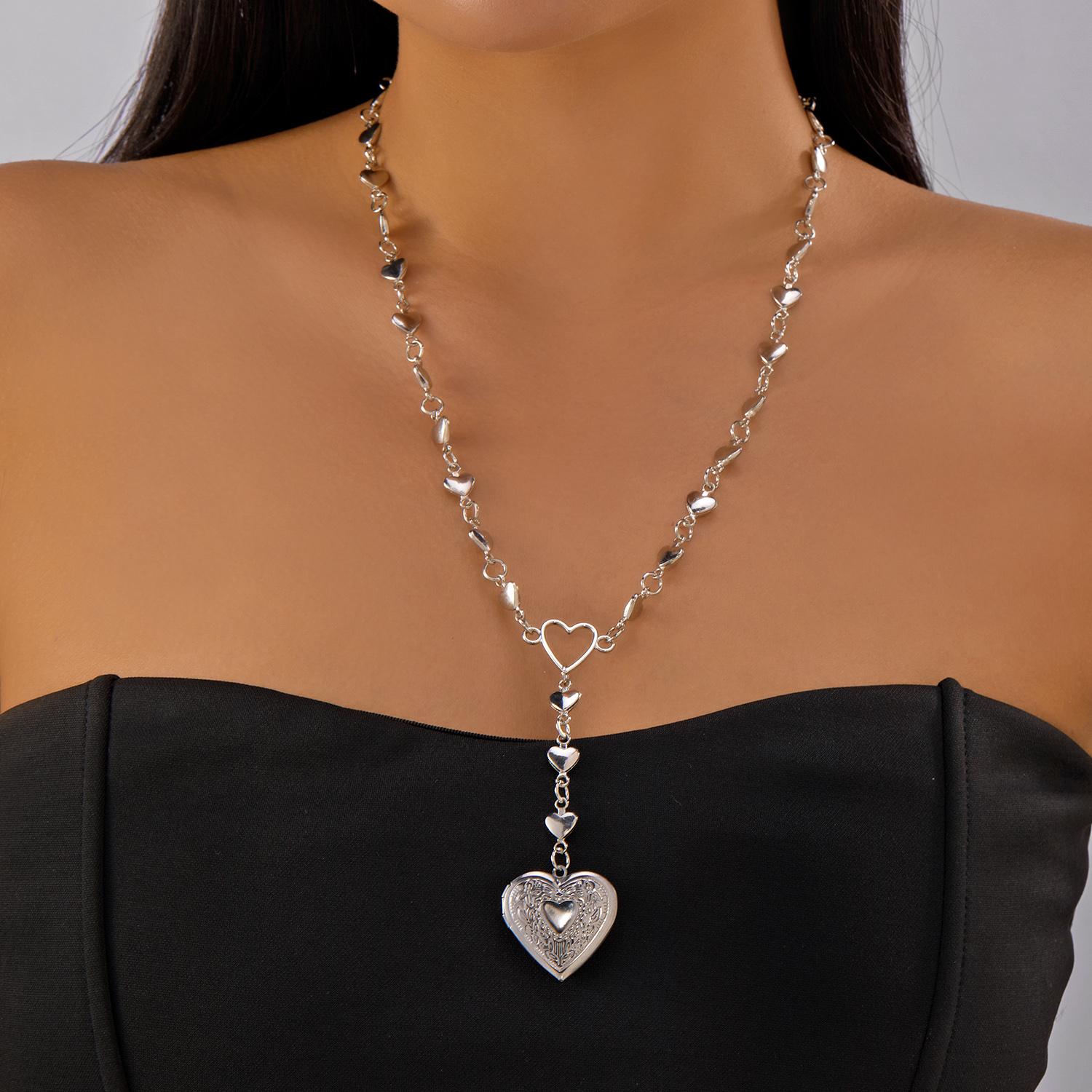 Vintage Black Bead Heart Crystal Necklace for Women Elegant Drip Paint Heart Y Shape Layered Necklace Party Jewelry Gift