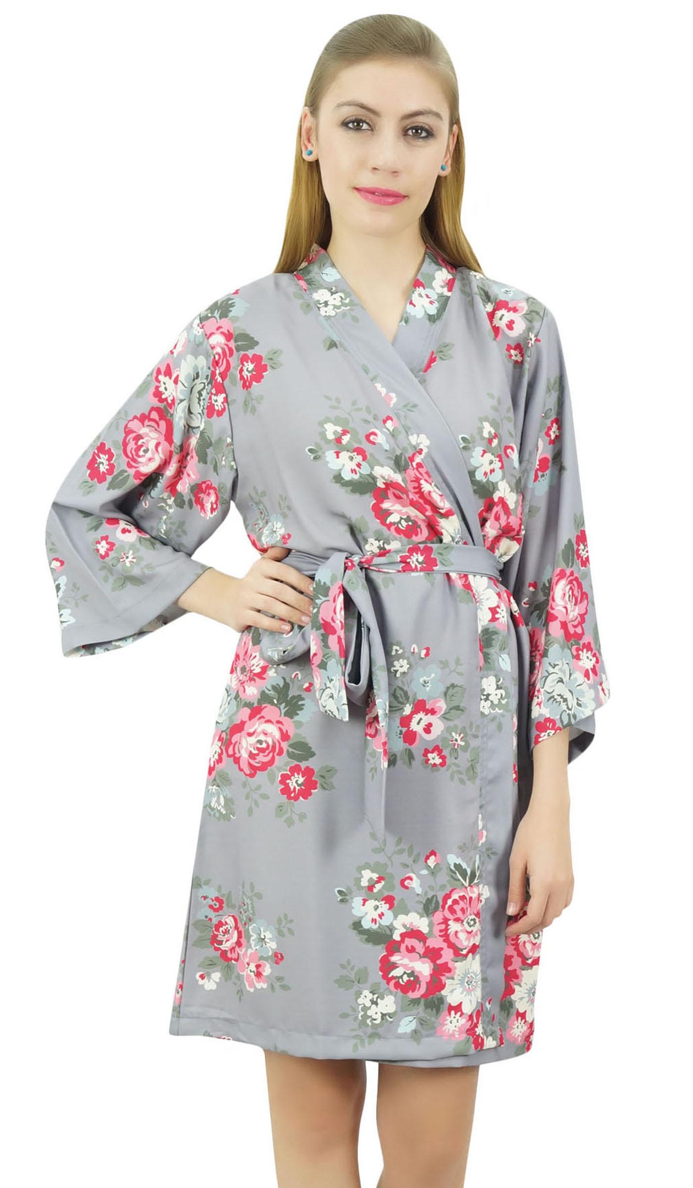 

Bimba Жіночий чорний халат подружки нареченої з квітковим принтом і 3 рукавами 8 сірий колір