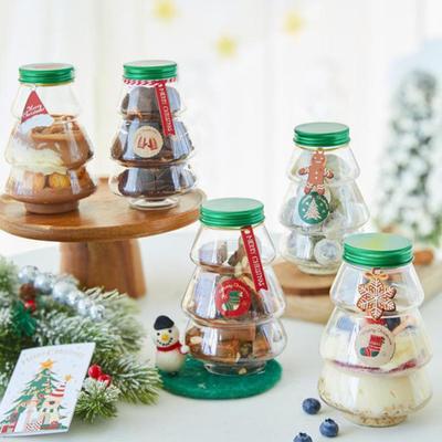 5 Pcs Christmas Tree Candy Jar with Lid Clear Plastic Tree Shaped Chocolate Treat Boxes Empty Beverage Container for Christmas Party Favors