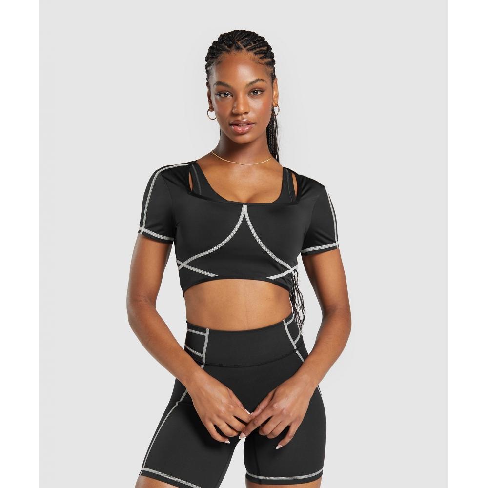 

Укороченный топ GYMSHARK Stitch Feature, черный B7A2F BCGC XS