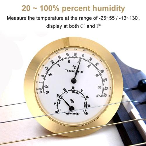 Round Guitar/Violin Case Thermometer/Hygrometer for Cases, Room Accessories (Golden)