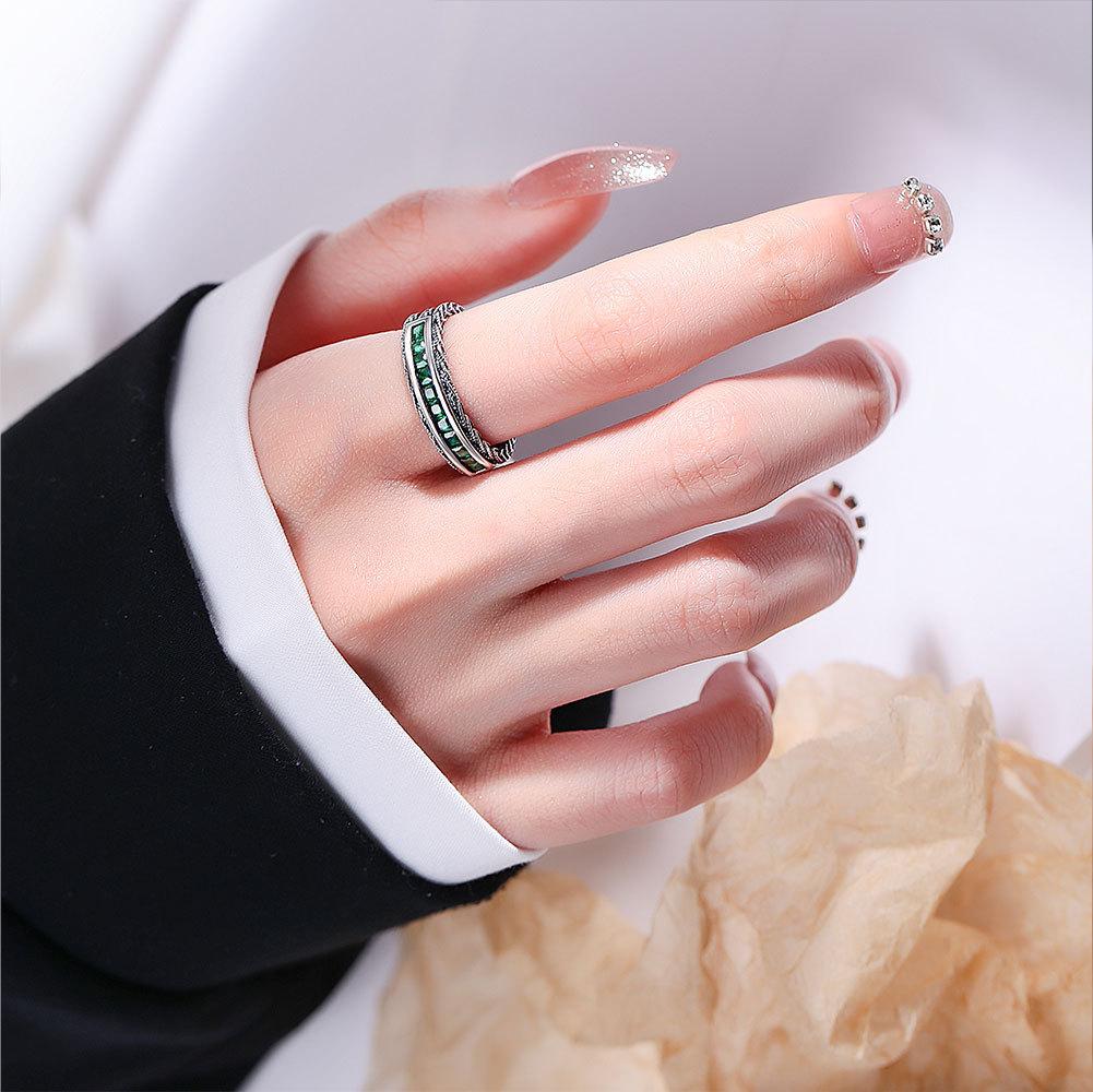 Vintage Emerald Zircon Braided Twist Open Ring For Women Fashionable Personalized High End Jewelry