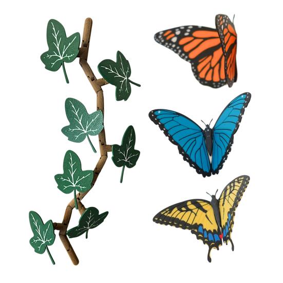 1 Set Climbing Ivy Refrigerator Magnet with Articulating Stems 3D Butterfly Simulated Vine Leaf Plants Fridge Magnet Kitchen Locker Decoration