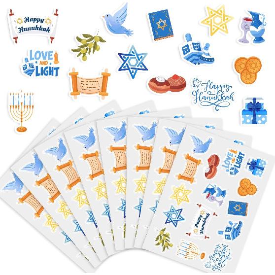 120 Pcs Happy Hanukkah Stickers, Dreidels Menorah Candles Stickers Decals for Chanukah Gifts, Hanukkah Crafts for Kids School Classroom Rewards