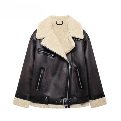 Winter Women's Double-sided Lapel Long-sleeved Long Jacket Coat Fleece Stitching Lining with Belt
