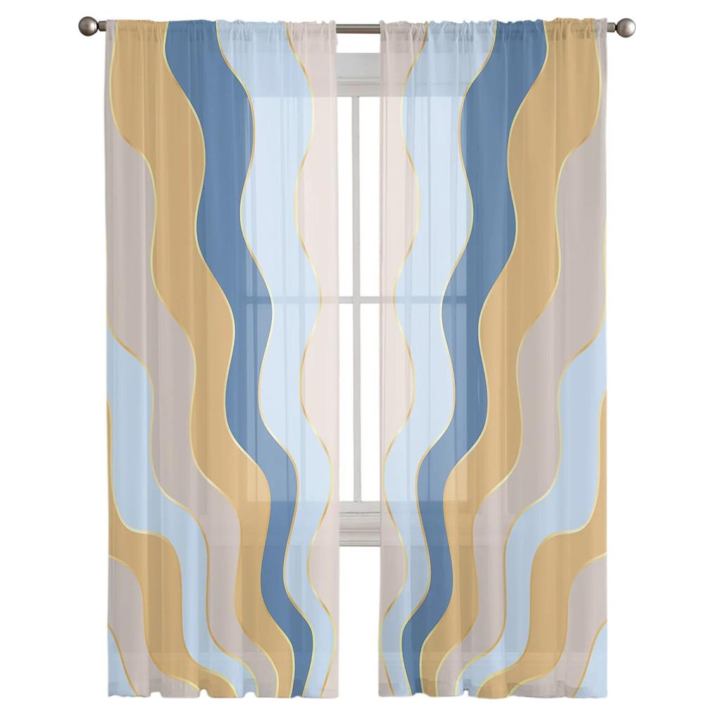 Gradient Ripple Texture Sheer Curtains for Living Room Bedroom Kids Room Tulle Window Treatment Drapes