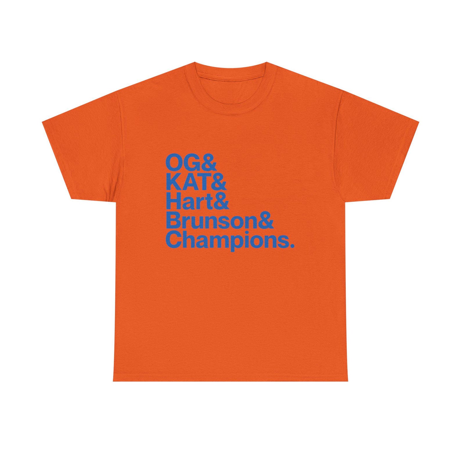 New York Knicks 2026 World Champions - Jalen Brunson Josh Hart OG Anunoby KAT Karl-Anthony Towns Orange T-shirt 3XL