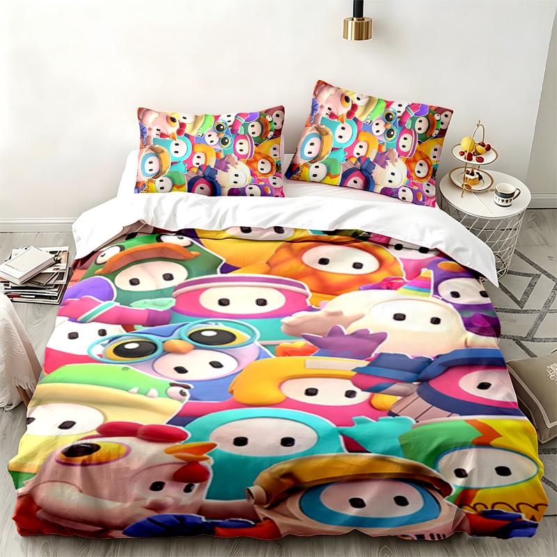Set de 3 piezas de Fall Guys Perfecto para usar en el dormitorio Cómodo juego de cama incluye una funda nórdica y dos fundas de almohada Regalo ideal de cumpleaños o Navidad
