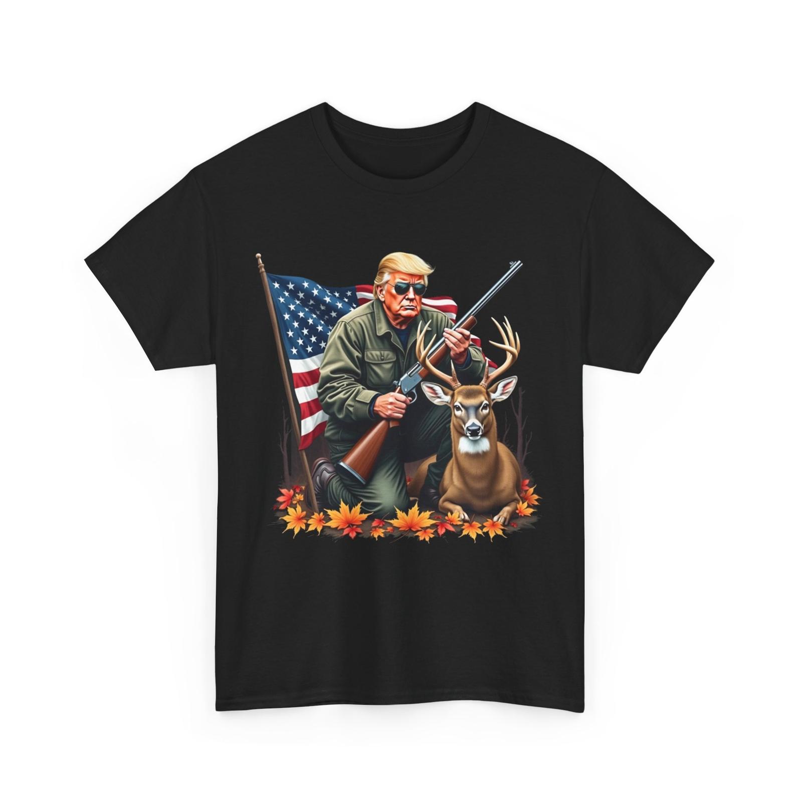 

Hunting Deer Season Vintage Trump USA Flag Camouflage T-Shirt Mens Womens Tees Top 3XL