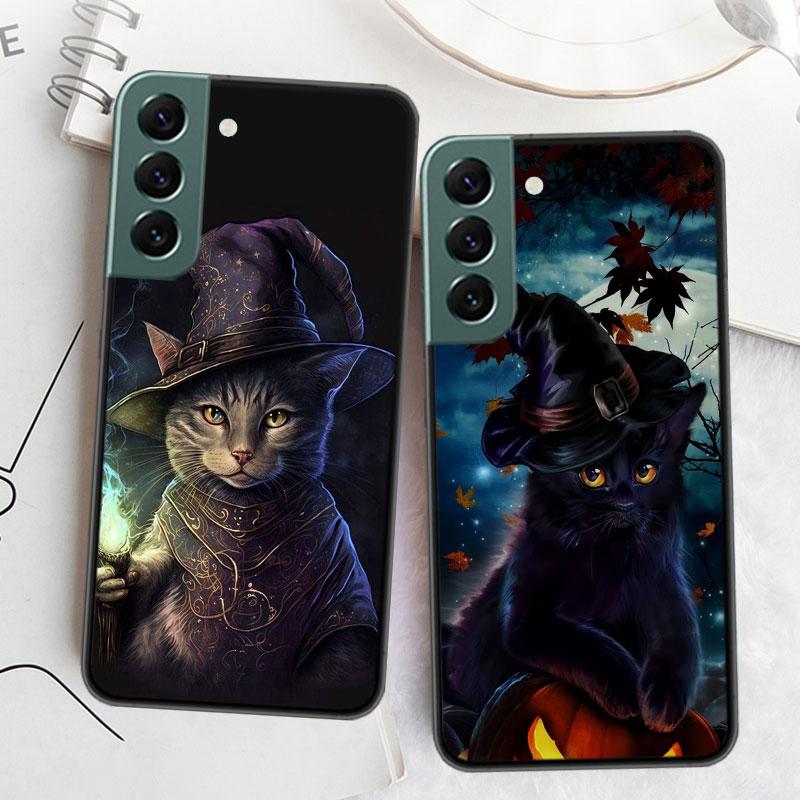 Halloween Magic Cat Phone Case For Samsung Galaxy S22 S25 Ultra S21 S10 Plus S26 Edge S20 S23 S24 FE Cover Silicone Soft TPU