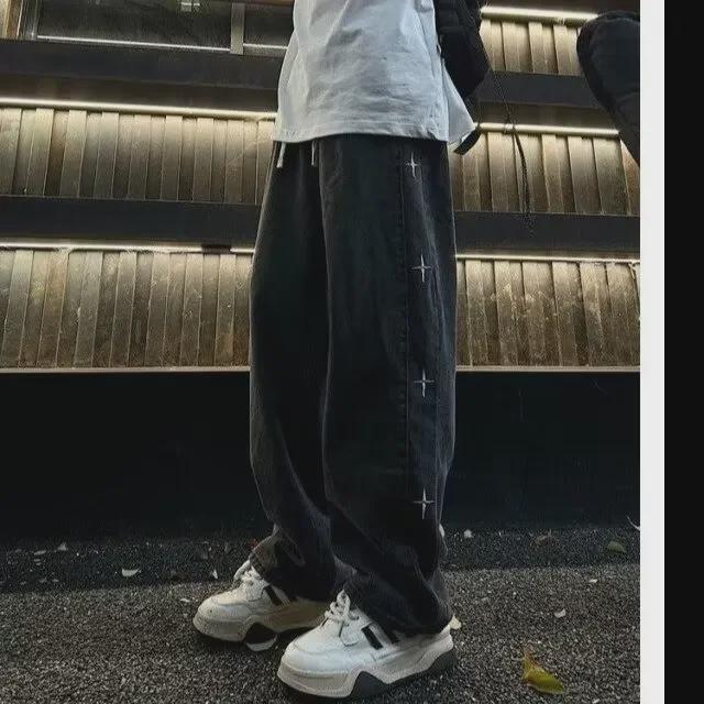 Men's Wide-Leg Straight Jeans, 2024 Spring/Autumn Collection - American Trendy Brand, Youth Hip-Hop Style, Loose Fit, Large Size