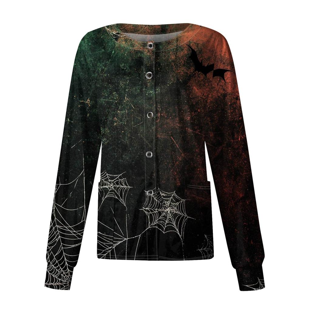 Dámské ležérní oblečení s dlouhým rukávem, jednořadové halloweenské oblečení s potiskem Cardigan Top oblečení Uniformy