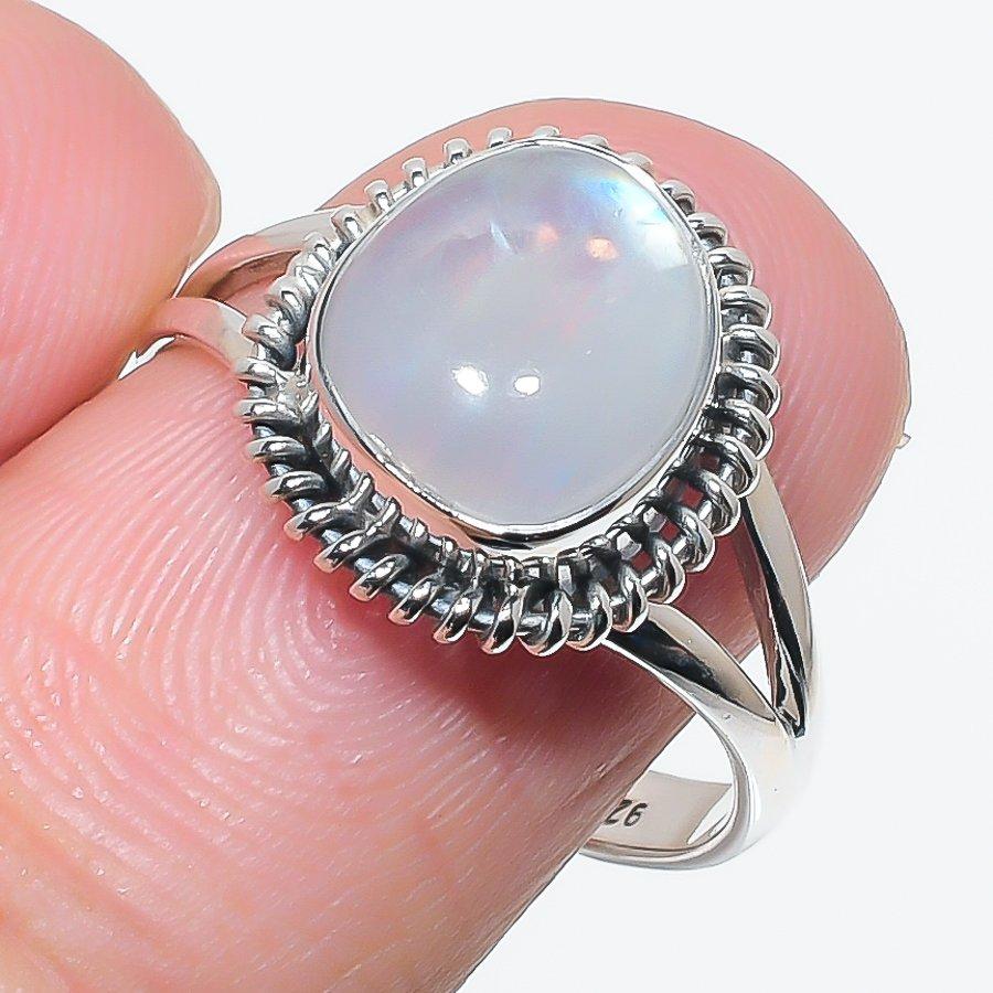 

Natural Rainbow Moonstone Gemstone 925 Solid Sterling Silver Gift Ring S.9 S4e44
