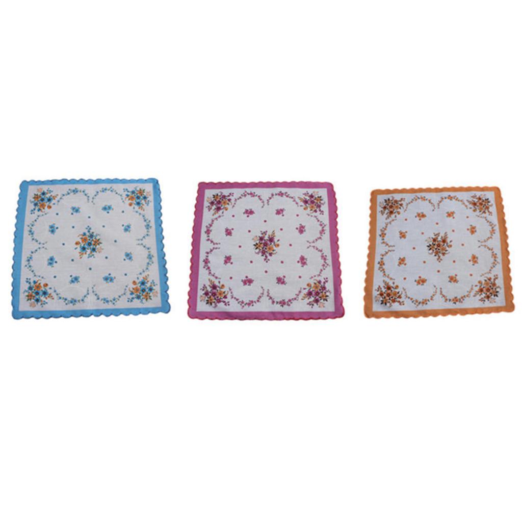 3ks Květinové kapesníkové ručníky 30*29cm Elegantní Vintage Klasické Bavlněné Hanky ​​Letní Přenosné Dámské Ručníky