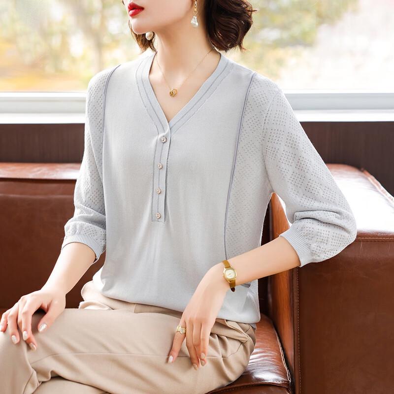 

Элегантный женский трикотажный топ с V-образным вырезом Baolianduo 2XL