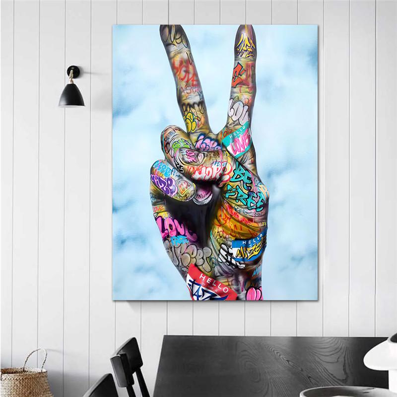 Abstract Hand Canvas Wall Art Painting Graffiti Street Pop Art Love Posters and Print Picture Modern Living Room Home Decoration