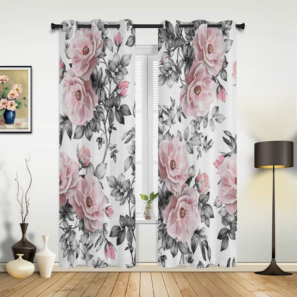 Pink Rose Flower Butterfly Curtains for Bedroom Living Room Drapes Kitchen Children's Room Window Curtain Modern Home Decor