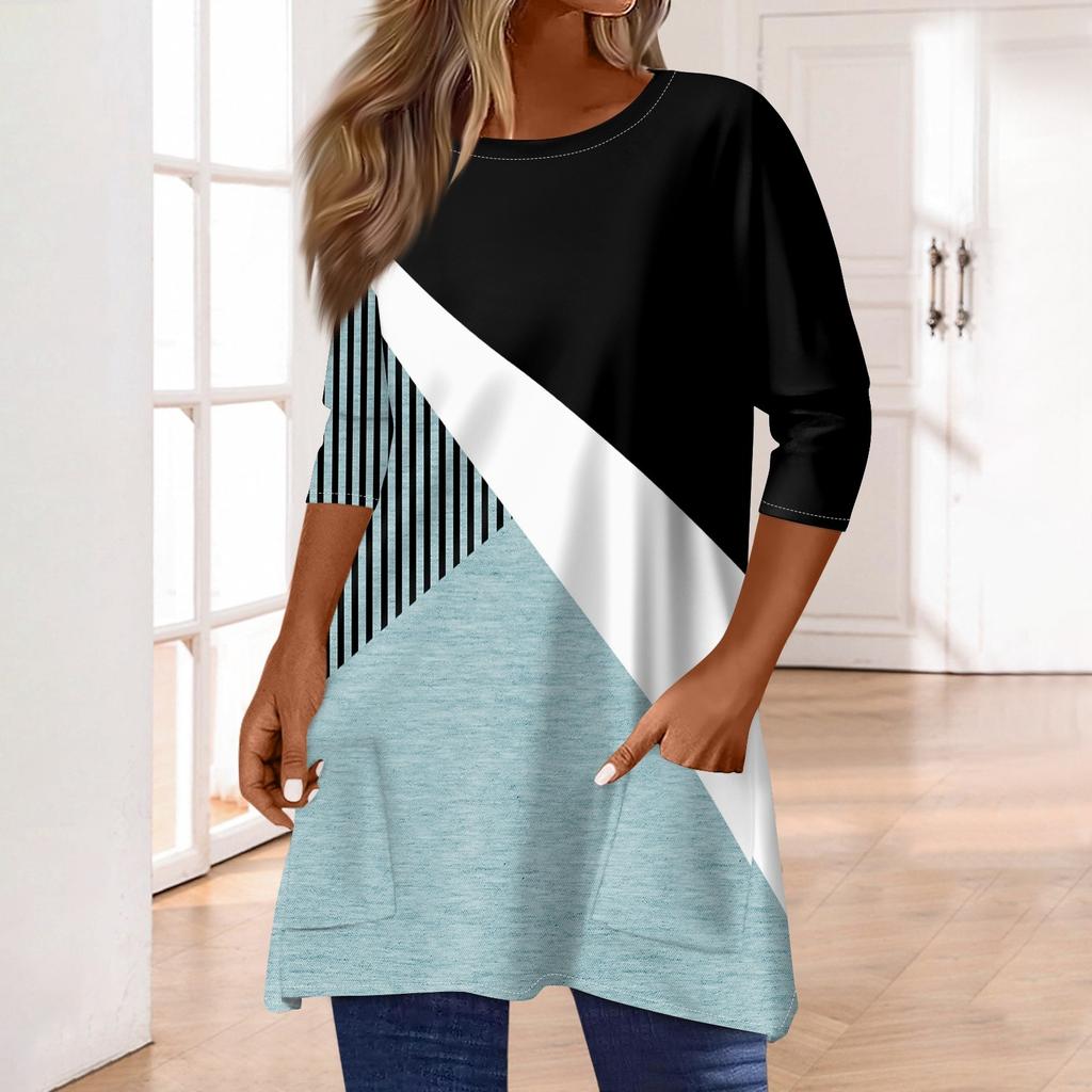 3/4 Sleeve Tops For Women T-Shirt Casual Print Tops T Shirt Round Neck Pullover  Blouse