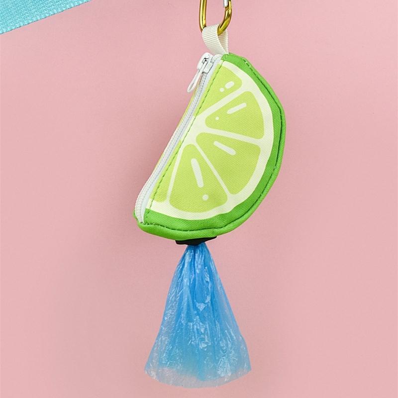 Zippered Dog Poop Bag Dispenser Hangable Dog Poop Bag Holder Outdoor Pet Walking Gear Fruit Print Pet Waste Bag Holder