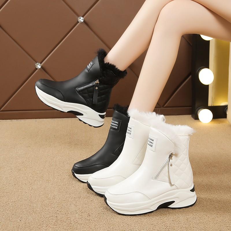 Mode 2025Damen Stiefeletten Warmes Plus Fleece Dicke Sohle Winter Schneestiefel Mode Seitenreißverschluss Keil Outdoor Sneaker Botas Mujer