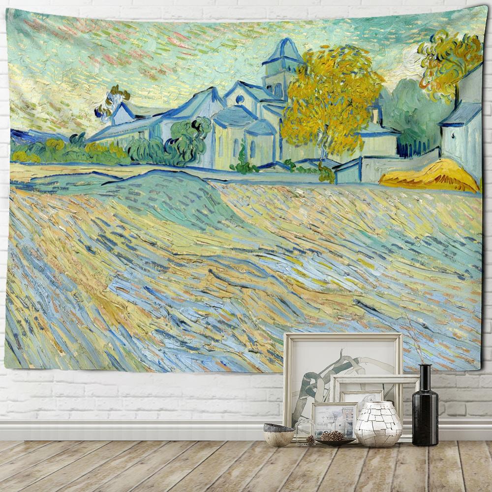 Oil Painting Farmland Tapestry Wall Hanging Hippie Psychedelic Witchcraft Van Gogh Abstract Art Home Decor