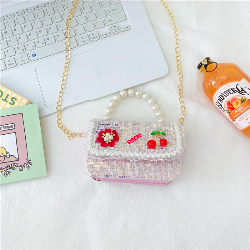 Adorable Children's Princess Pearl Mini Shoulder Bag With Cartoon Bow Design