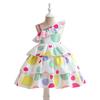 Girls Polka Dot Princess Dress Off Shoulder Formal Gown Kids 4-8 Years Festival Performance Wear
