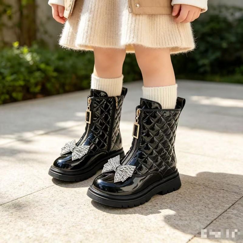 Mädchen Chelsea Boots mit Reißverschluss vorne Niedrig geschnittene Martin Stiefel Kinder Winter Modisches Karomuster Design