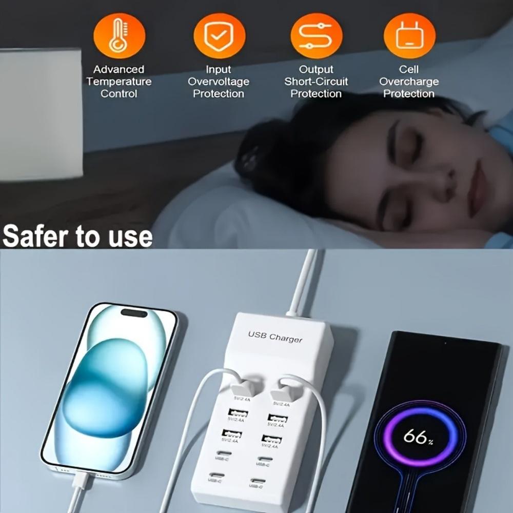 50W Multiport USB-Ladegerät Schnellladung Typ C Hub-Adapter für IPhone Samsung Xiaomi 10-Port USB-Handyladegerät Verlängerungssteckdose