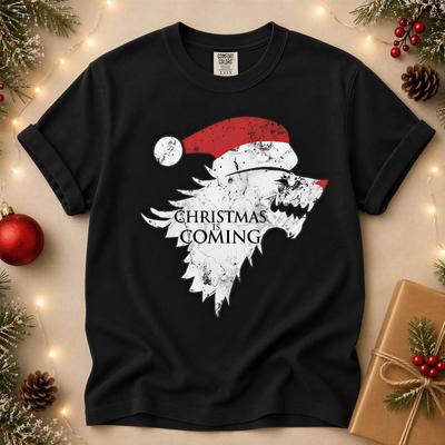 Comfort Colors® Christmas Is Coming Shirt, Santa Wolf Holiday Tee, Winter Graphic, Funny Christmas Gift