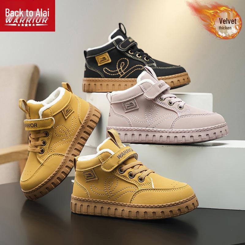 Warrior Kids' Winter Fleece-Lined High-Top Sneakers, 2025 Style - Girls' and Boys' Non-Slip Warm Cotton Shoes