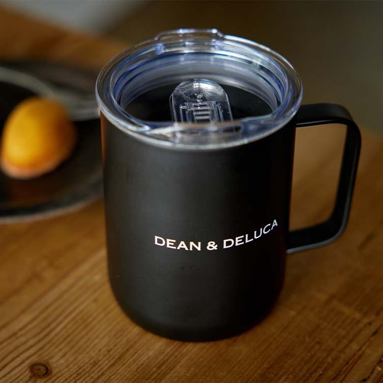 DEAN & DELUCA Stainless Steel Mug with Lid, Black, 300ml, Keeps Drinks Hot and Cold
