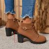 Women High Heel Ankle Boots Autumn Woman Fashion Short Boots Ladies Buckle Platform Artificial Leather Booties Botas De Mujer