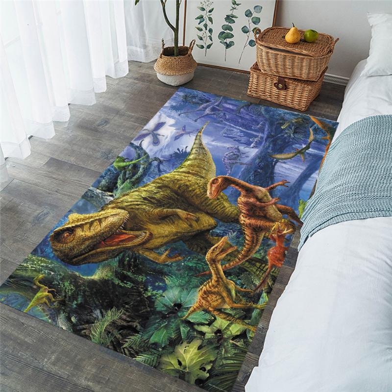 Cartoon Dinosaur Jungle Green Pattern Carpet Soft Non -Slip Indoor Rug Cartoon Game Rug Room Bedside Crawling Anti -Fall Floor Mat