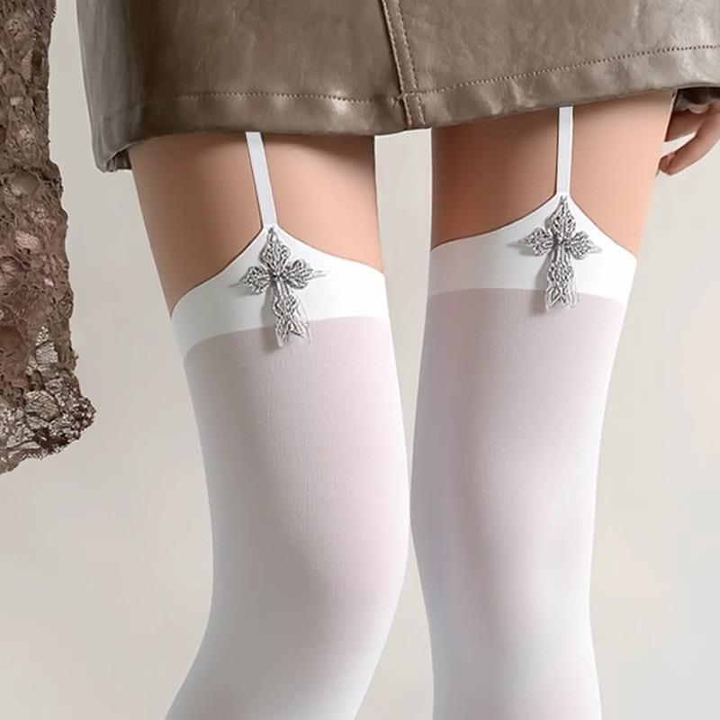 Gothic Cross Thigh High Stockings Woman Y2K Nylon Suspender Stockings With Hold Up New Over Knee Socks Spicy Girls Tights