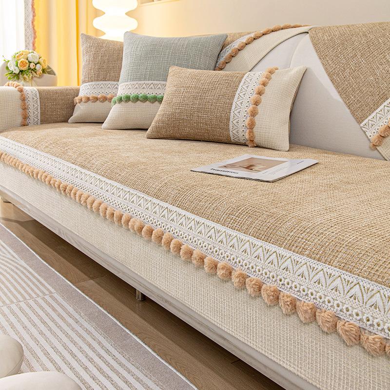 Chenille Tassel Ball Sofa Cover for Living Room Non-slip Sofas Cover Couch Covers L Shaped Corner Sofa Mat Seat Pad Modern Home