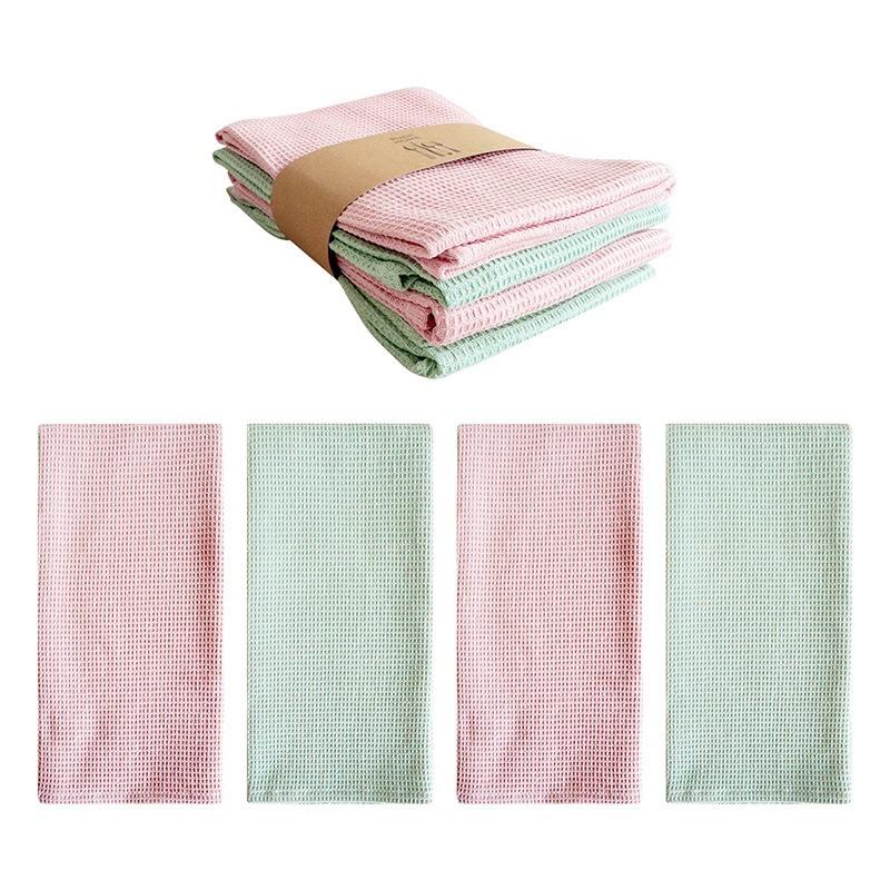 4Pcs/Set 45x65cm Large Solid Color Waffle Cotton Tea Towel Set Kitchen Table Dinner Napkin Dish Washing Cleaning Cloth