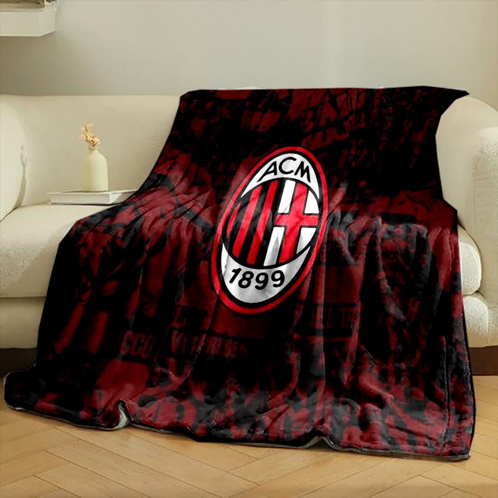 AC Milan Logo Designed Flannel Blanket for Bedroom, Living Room, Sofa, and Nap