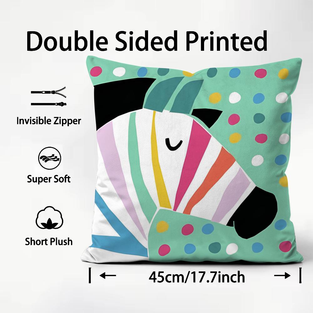 Cute Zebra Cushion Cover Plush Fabric Soft Double-Sided Printed Sofa Warm Winter Home Child Gift Pillow Case