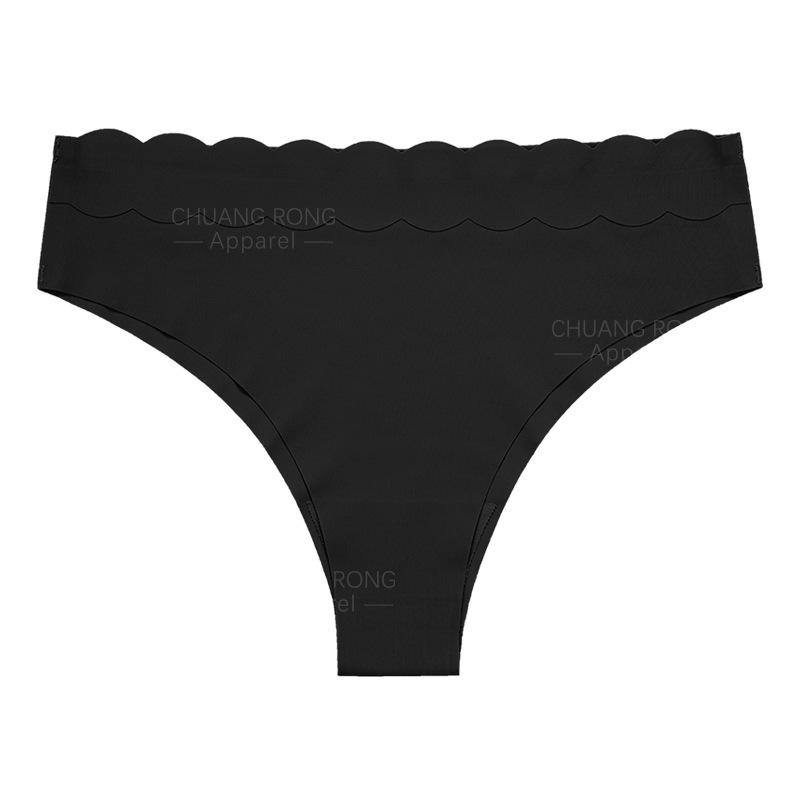 

European and American summer personalized wavy underwear women s large size seamless nude ice silk invisible pure cotton crotch breathable women s XL чорний